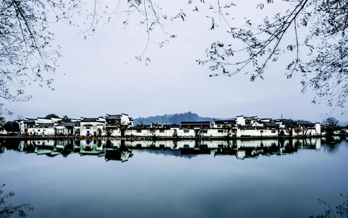 Huizhou old town area covered in fresh winter snow