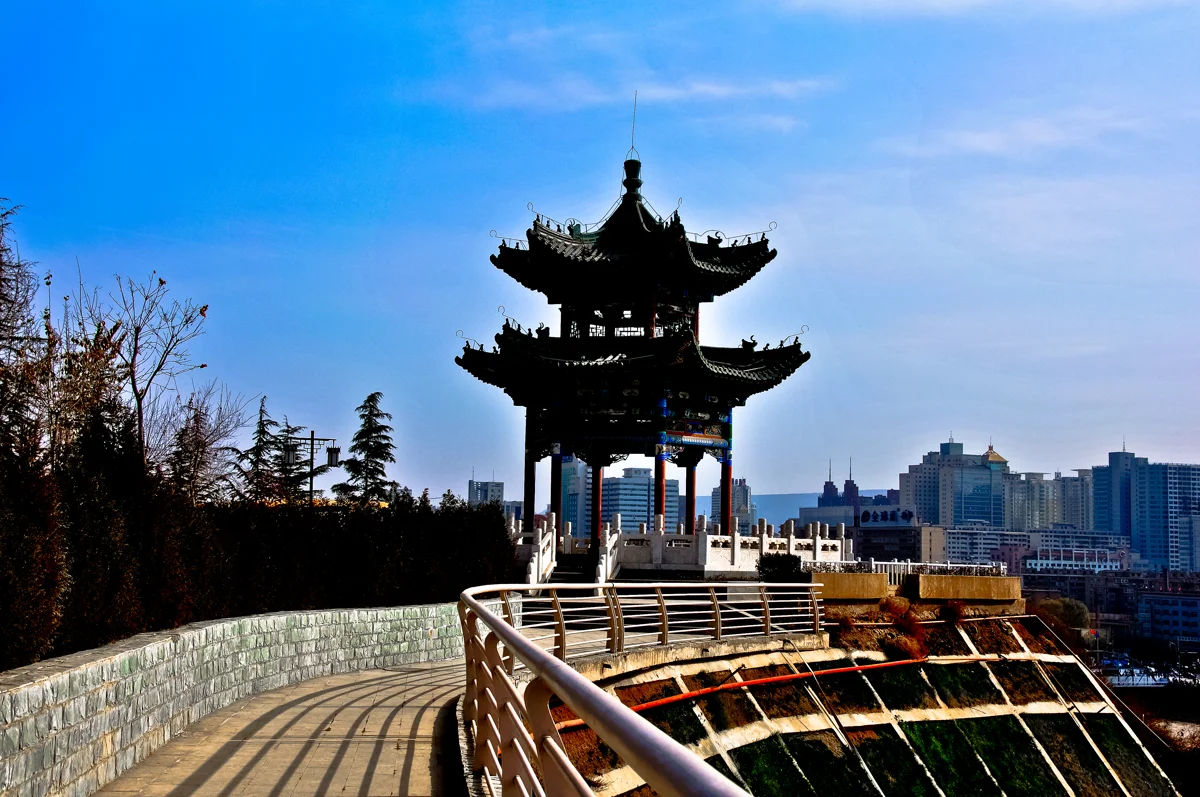 Lanzhou city skyline with mountains framing the Yellow River valley