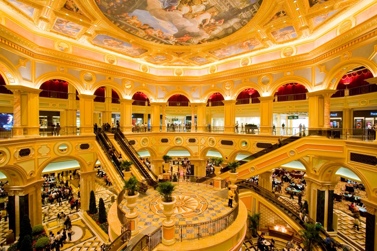 Venetian Macau hotel interior with canal and gondola