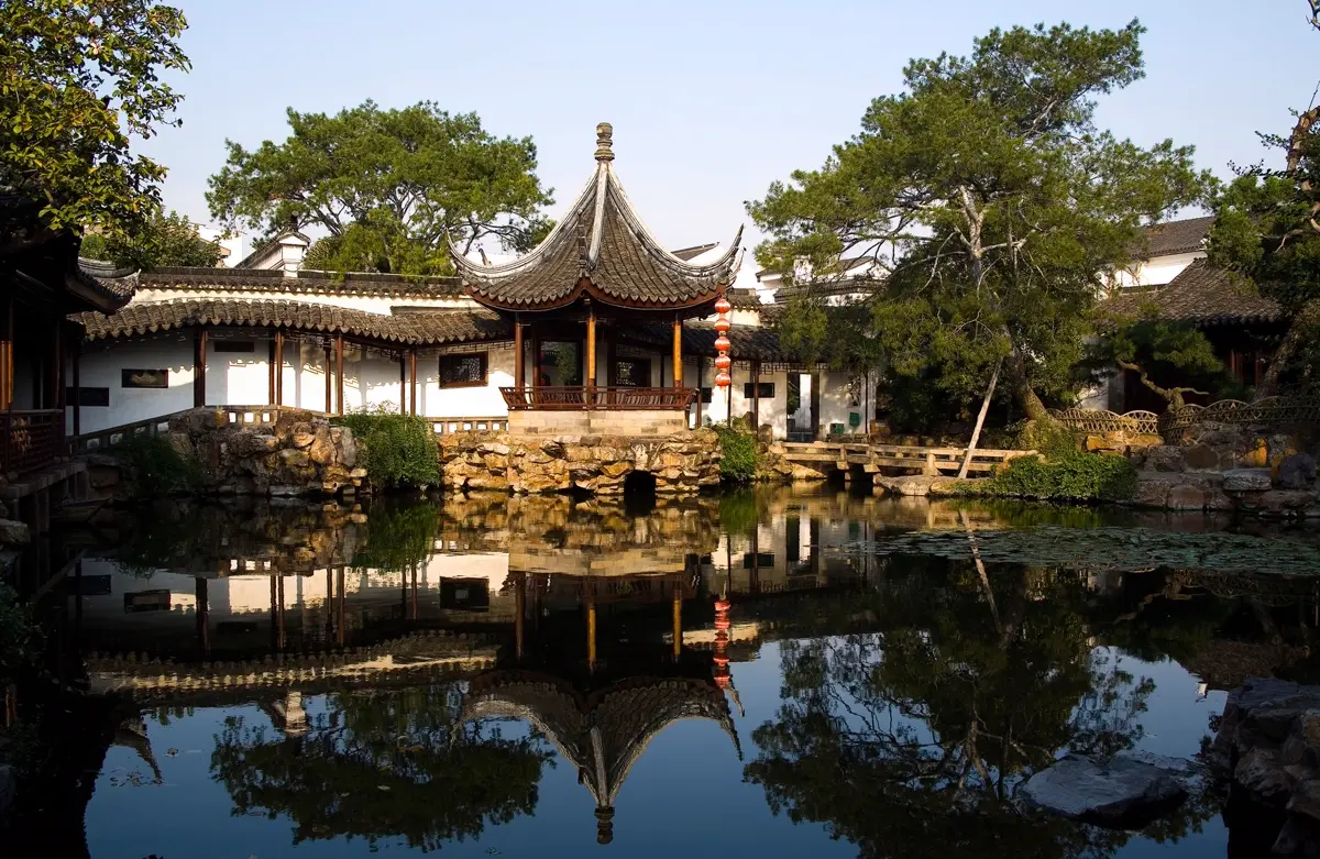 Garden bridge over a carp pond