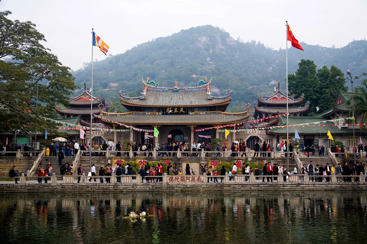 Nanputuo Temple built into the mountainside with ornate Buddhist architecture
