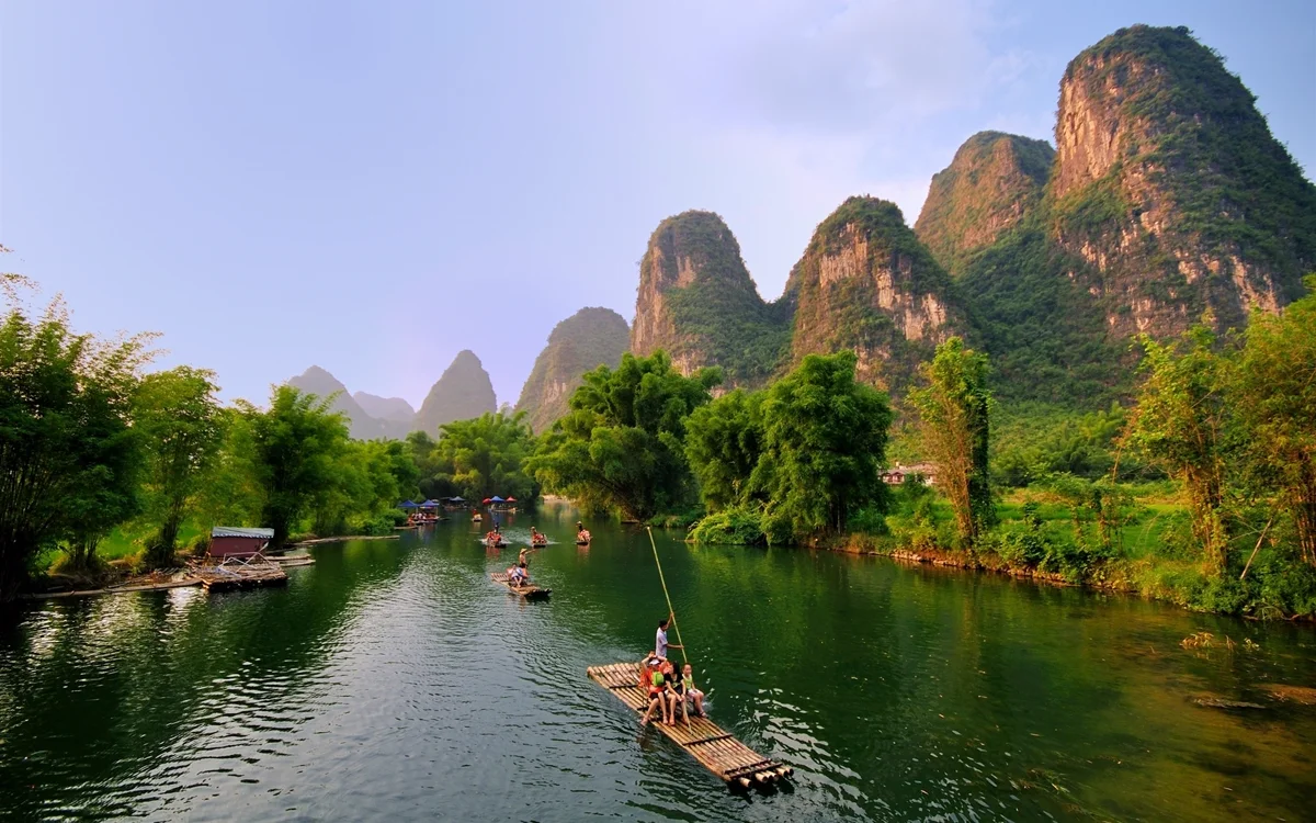 Countryside road winding through karst peaks