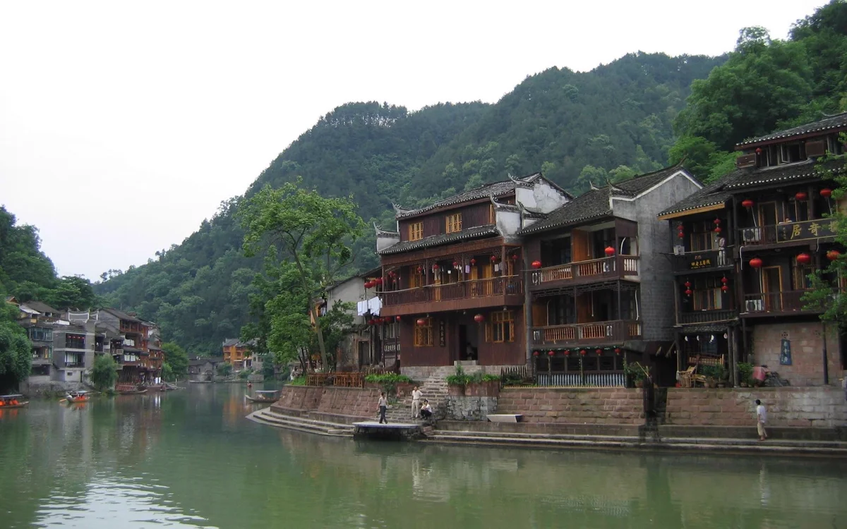 Fenghuang old town stilted houses by river
